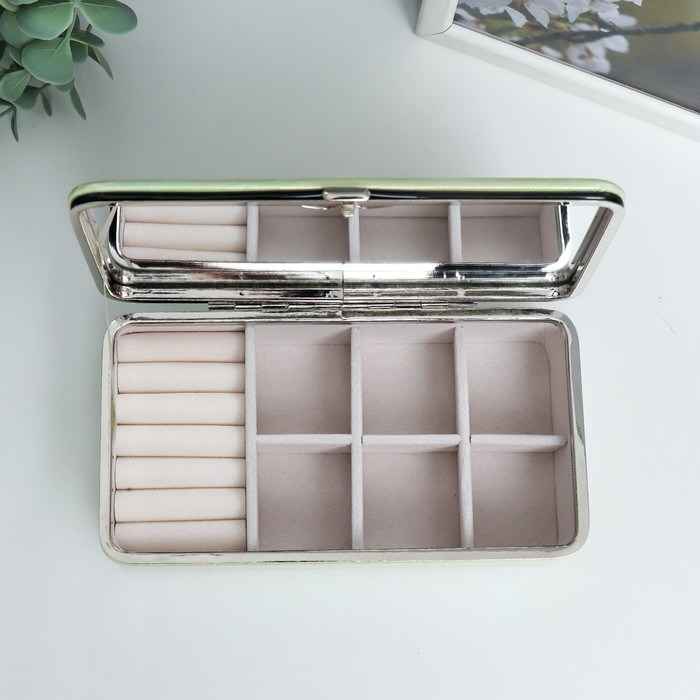 Шкатулка кожзам для украшений  Шкатулка кожзам для украшений "Рептилия. Жёлто-зелёный перламутр" 6х9,8х18,5 см