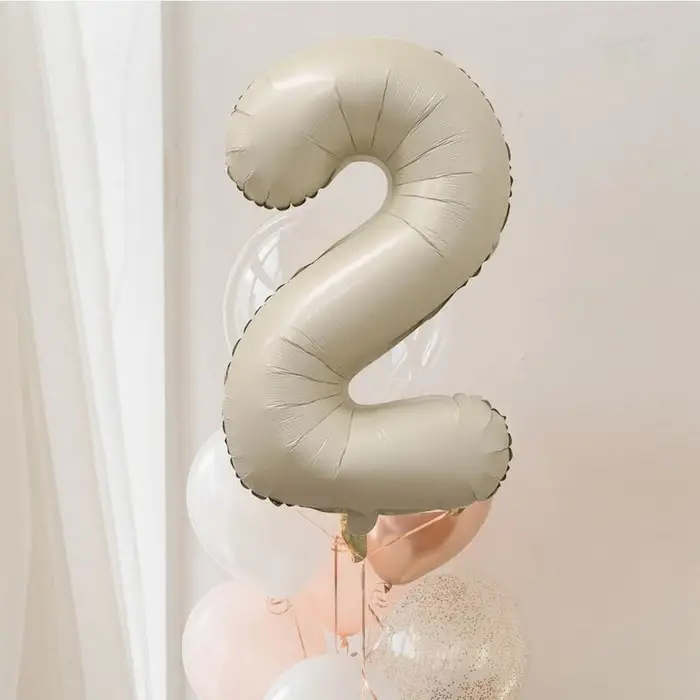 Шар фольгированный 40" Цифра 2, цвет «Взбитые сливки»