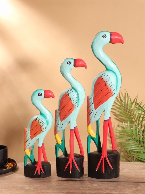 Сувенир интерьерный "Фламинго" дерево (набор 3 штуки)