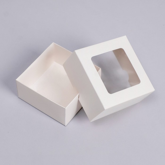 Коробка складная, крышка-дно, с окном, белая, 10 х 10 х 5 см Коробка складная, крышка-дно, с окном, белая, 10 х 10 х 5 см
