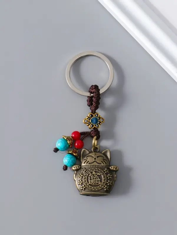 Брелок металл нэцке "Кот Манэки-нэко" 1х3х6 см