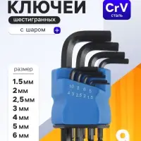 Набор ключей шестигранных ТУНДРА black, с шаром, CrV, 1.5 - 10 мм, 9 шт.