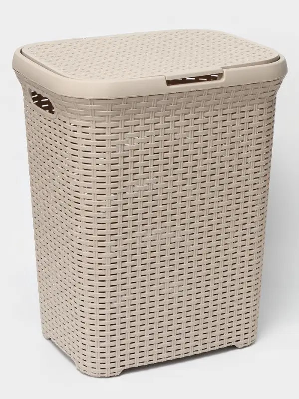 Корзина бельевая &laquo;Ротанг&raquo;, 60 л, 34.6&times;44.5&times;56 см, с крышкой, латте