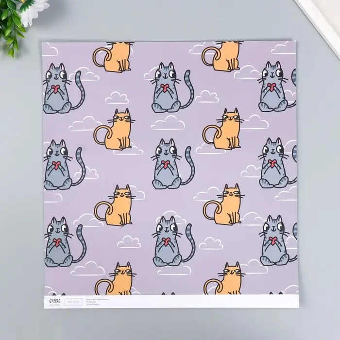 Бумага для скрапбукинга двусторонняя "Котики" плотность 180 гр 30,5х32 см
