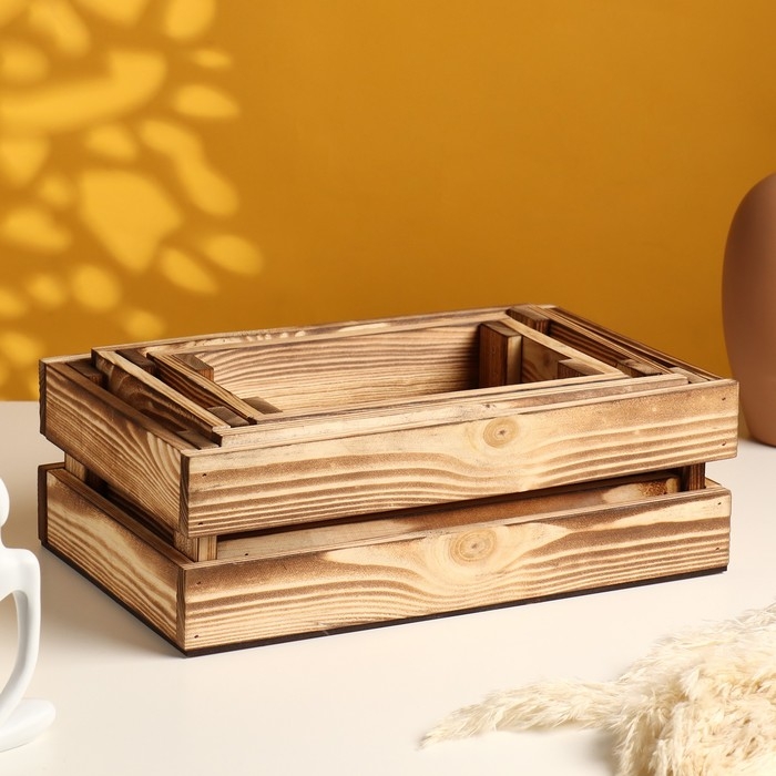 Набор ящиков деревянных  Набор ящиков деревянных "3 в 1" (30,5х18,5х10; 26х16х9,5; 21х13х9) см обожженный