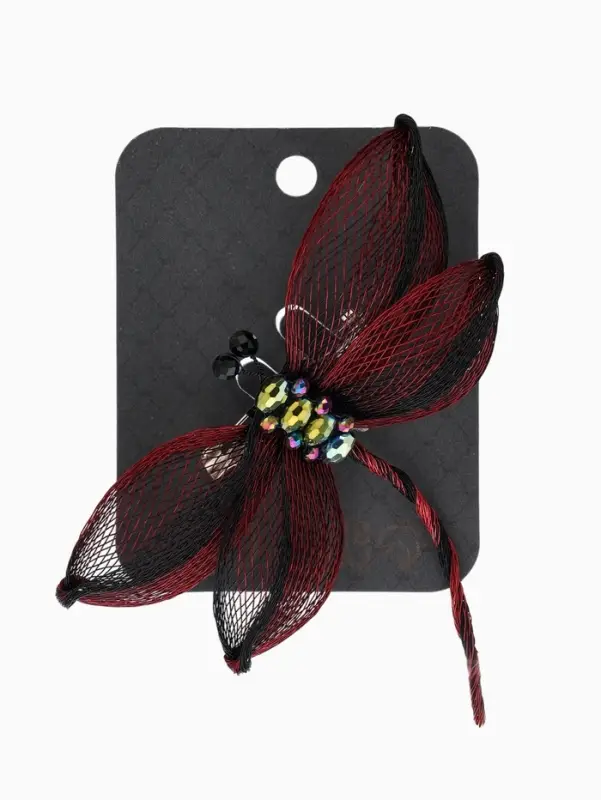 Брошь &laquo;Стрекоза&raquo; плетёная, цвет бордово-чёрный