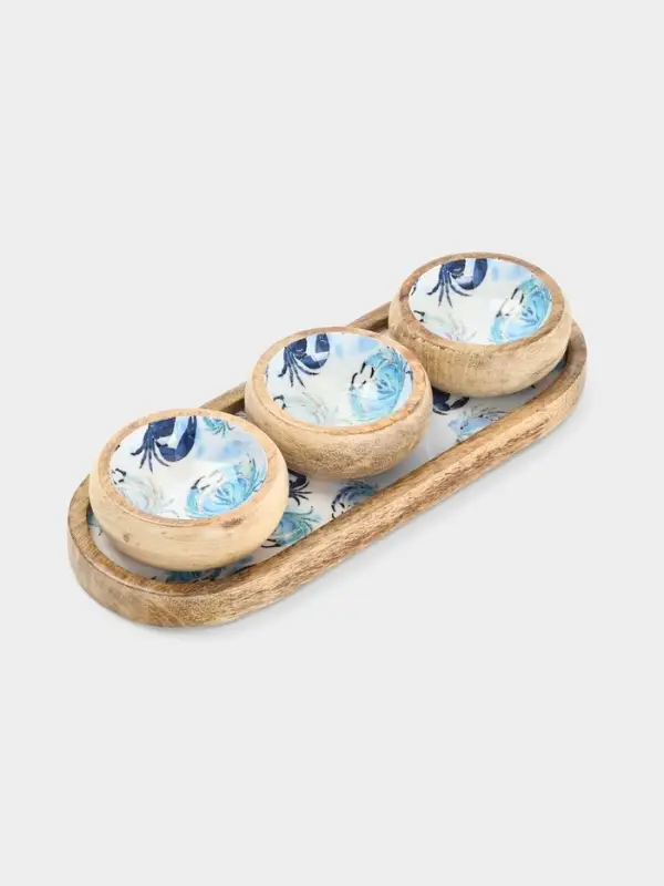 Набор розеток на подносе &laquo;Крабы&raquo;, 3 шт., 33.5&times;13&times;6.5 см, дерево манго