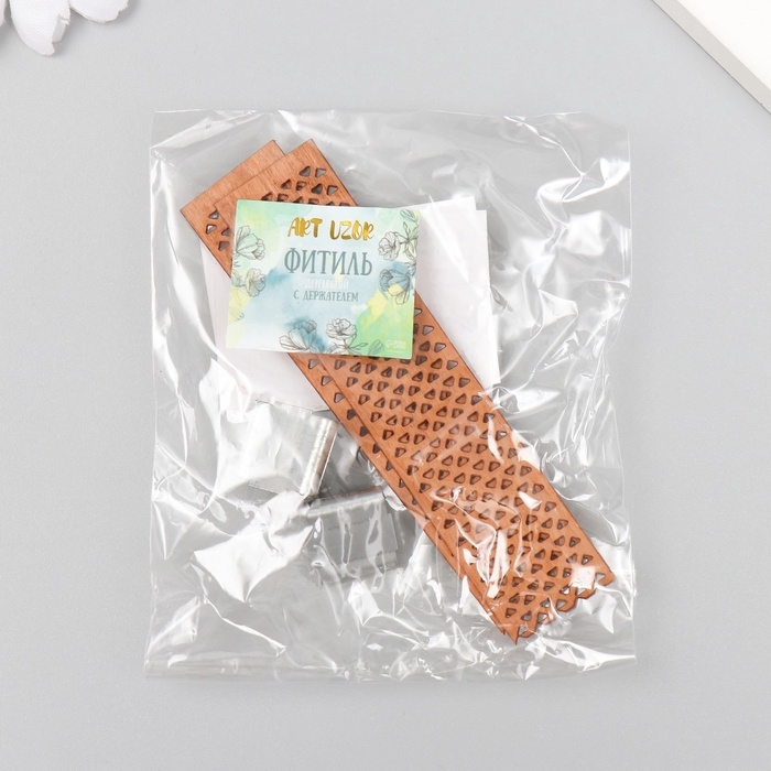 Фитиль для свечи дерево с металлическим держателем широкий набор 2 шт 2х9 см Фитиль для свечи дерево с металлическим держателем широкий набор 2 шт 2х9 см