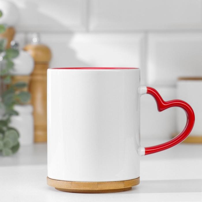 Кружка для сублимации, с фигурной ручкой «Сердце», бело-красная 320мл