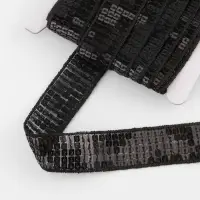 Лента декоративная с квадратными пайетками, 2.5 см, 9&plusmn;0.5 м, чёрная