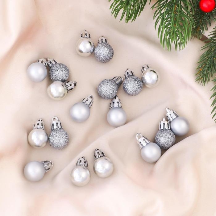 Набор шаров пластик d-2 см, 18 шт Набор шаров пластик d-2 см, 18 шт "Небылица" серебро