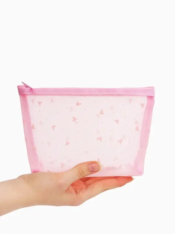 Косметичка дор Сердца, сетка 17*6,5*13,5, отд на молнии, розовый Косметичка дор Сердца, сетка 17*6,5*13,5, отд на молнии, розовый