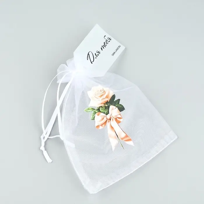 Мешочек подарочный из фатина с термонаклейкой «Роза», 11 х 16 см +/- 1.5 см