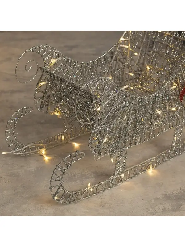 Светодиодная фигура &laquo;Олень с санями серебристый&raquo;, олень: 50&times;85&times;18 см, сани: 70&times;43&times;22 см, металл, 220 В, свечение тёплое белое