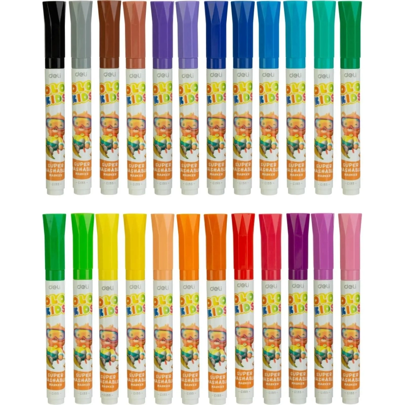Фломастеры Deli, смываемые, пулевидный наконечник, наб 24 шт, EC155-24
