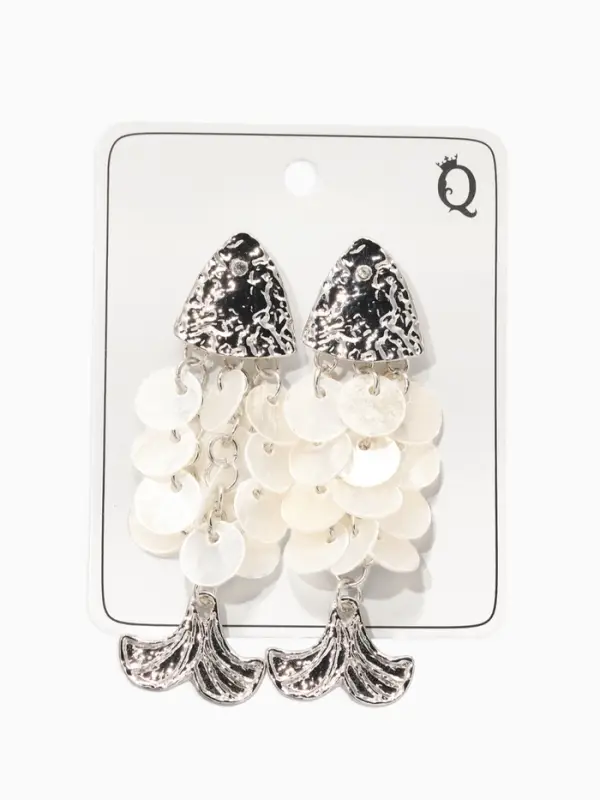 Серьги "Морской мир" чешуя рыбки, цвет белый в серебре