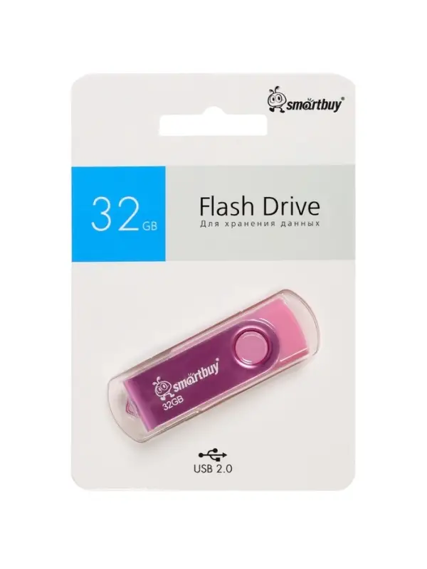Флешка Smartbuy Twist, 32 Гб, USB 2.0, чтение до 25 Мб/с, запись до 15 Мб/с, розовая