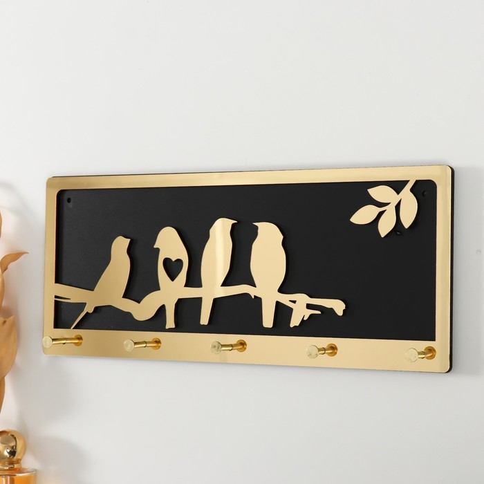 Крючки декоративные дерево Крючки декоративные дерево "Птицы на веточке" чёрный, зеркальный 3,1х34х14,4 см