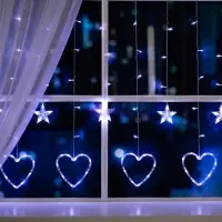 Гирлянда &laquo;Бахрома&raquo; 2.4&times;0.9 м с насадками &laquo;Сердце&raquo;, IP20, прозрачная нить, 186 LED, свечение белое, 8 режимов, 220 В