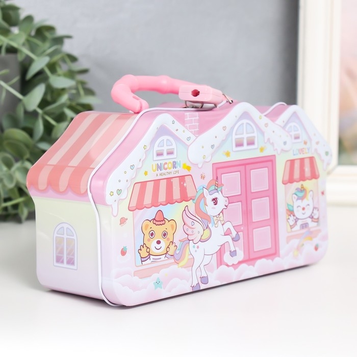 Копилка металл с замочком Копилка металл с замочком "Домик с жителями" МИКС 19х6,5х9,5 см