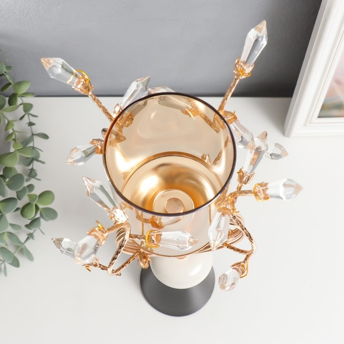 Подсвечник металл на 1 свечу Подсвечник металл на 1 свечу "Веточки с кристаллами. Два кольца" золото 38х17х17 см