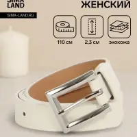 Ремень женский, 110&times;2.3 см, классическая пряжка металл, серебристая, белый