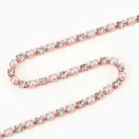 Цепь со стразами и жемчугом, металл, пластик, стекло, 2.5 мм, 9&plusmn;1 м, цвет розовое золото