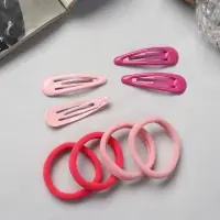 Набор для волос QF &laquo;Мира&raquo;, 12 шт.: 4 невидимки 5 см, 8 резинок 3.5 см, розовый