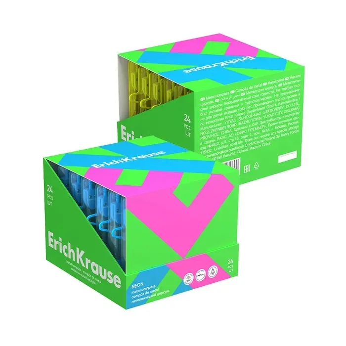 Циркуль металлический Erich Krause. S-Cool, 120 мм, максимальный радиус 18 см, пластиковый чехол, колпачок с линейкой, МИКС