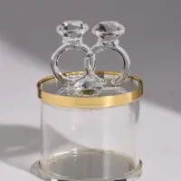 Шкатулка стекло с металлическим ободком "Кольца" золото 5,2х5,2х8 см