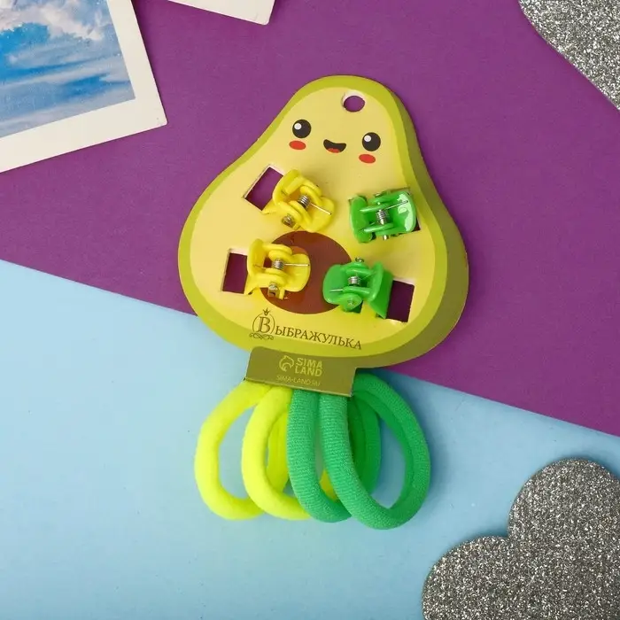 Набор для волос «Маленькая радость»: 4 резинки, 4 краба, авокадо, жёлто-зелёный Набор для волос «Маленькая радость»: 4 резинки, 4 краба, авокадо, жёлто-зелёный