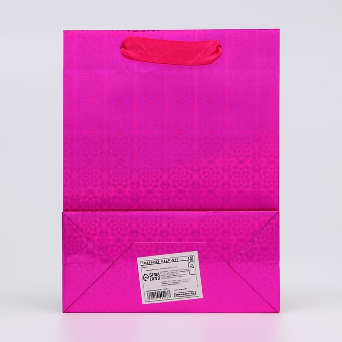 Пакет подарочный, фольгированный, упаковка, с окном "Сердце", "Розовый", S 23,5 х18 х 8,5 см