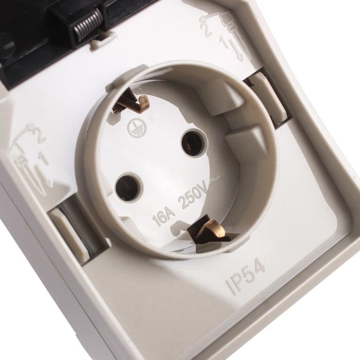 Розетка Smartbuy  Розетка Smartbuy "Сатурн", одноместная, 16 А, IP54, с крышкой, с заземлением, чёрная/серая