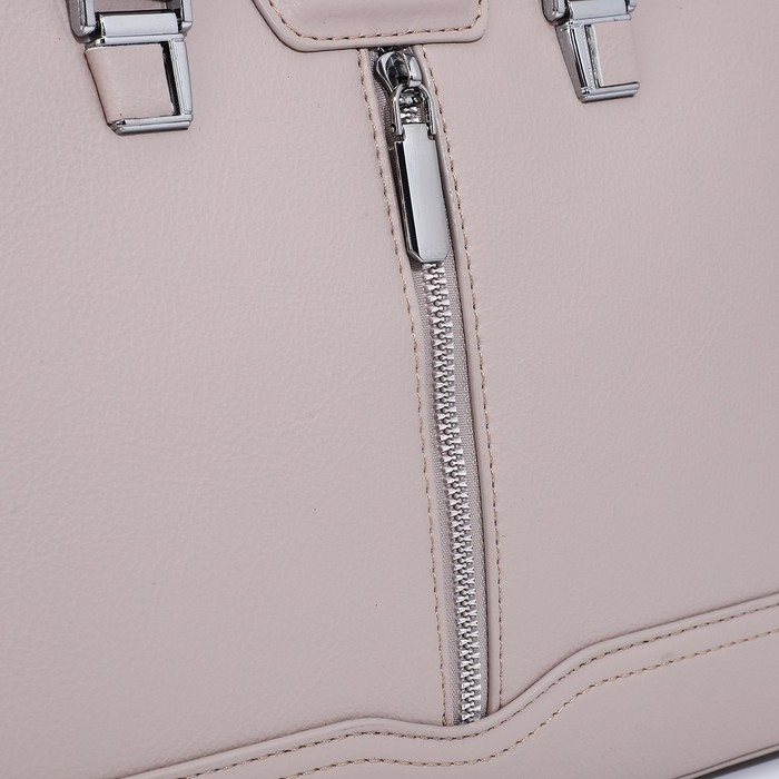 Сумка тоут на молнии, наружный карман, длинный ремень, цвет светло-бежевый