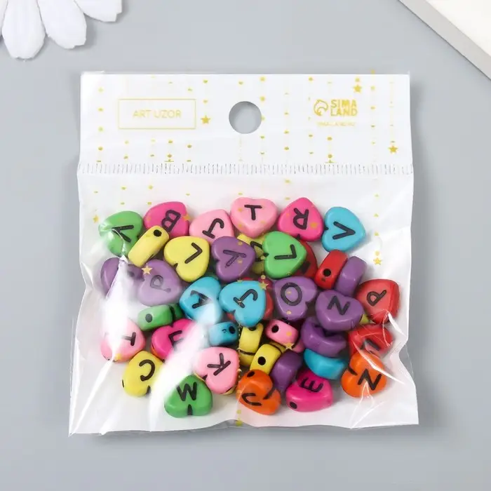 Набор бусин для рукоделия и плетения «Арт Узор. Яркие сердца с английскими буквами», 20 г, пластик, 1×1 см Набор бусин для рукоделия и плетения «Арт Узор. Яркие сердца с английскими буквами», 20 г, пластик, 1×1 см