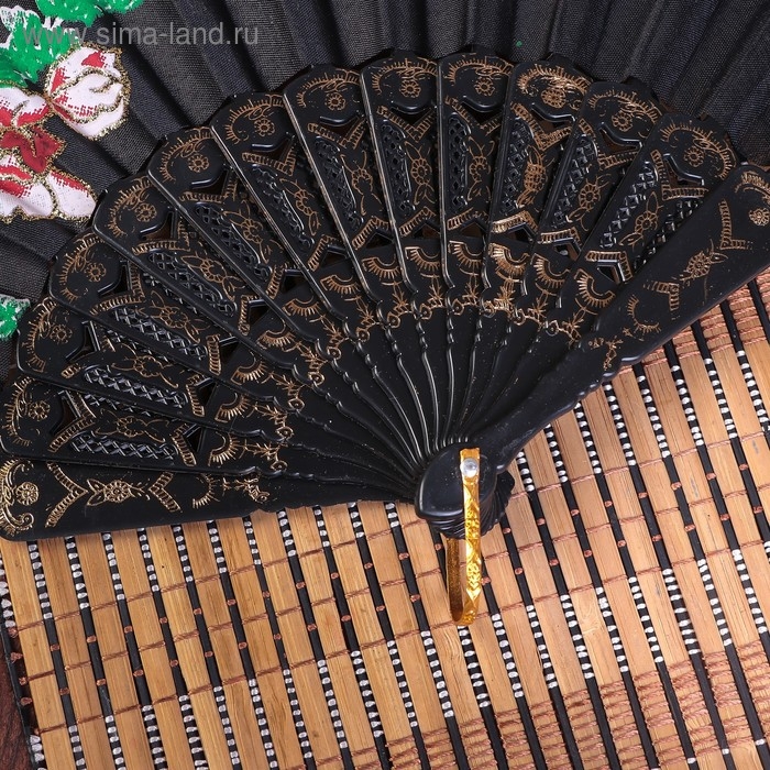 Веер пластик, текстиль  Веер пластик, текстиль "Полевые цветы" блёстки золото МИКС 23 см