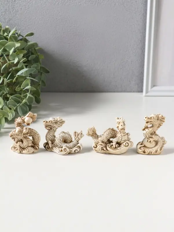 Сувенир полистоун "Китайский дракон" набор 4 шт беж 3х4х6,5 см
