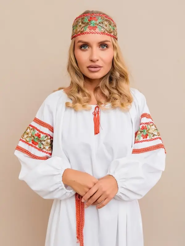 Карнавальный костюм  Карнавальный костюм "Купава" платье-рубашка взрослая (платье-рубашка, повязка на голову) размер 164/