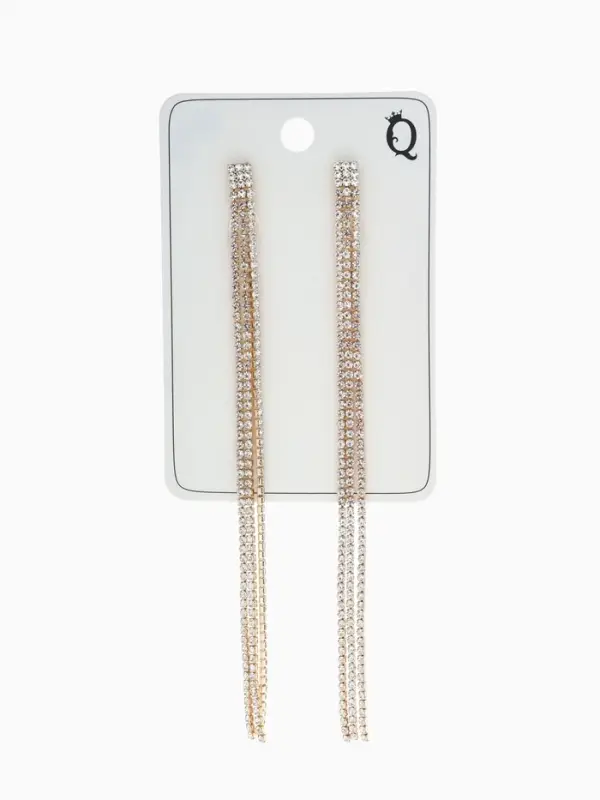 Клипсы для ушей висячие со стразами QF &laquo;Лёд&raquo;, классика, белая в золоте