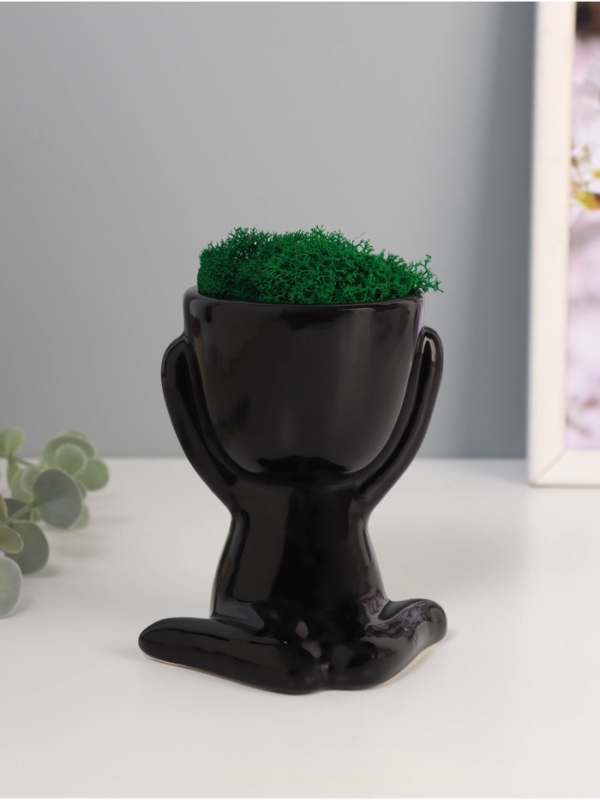 Кашпо керамика  Кашпо керамика "Мистер Грин" любитель тишины 11,5*10*9 см черный