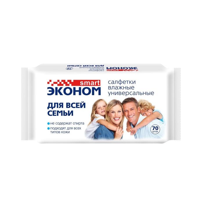 Влажные салфетки  Влажные салфетки "Эконом" Smart, для всей семьи, 70 шт