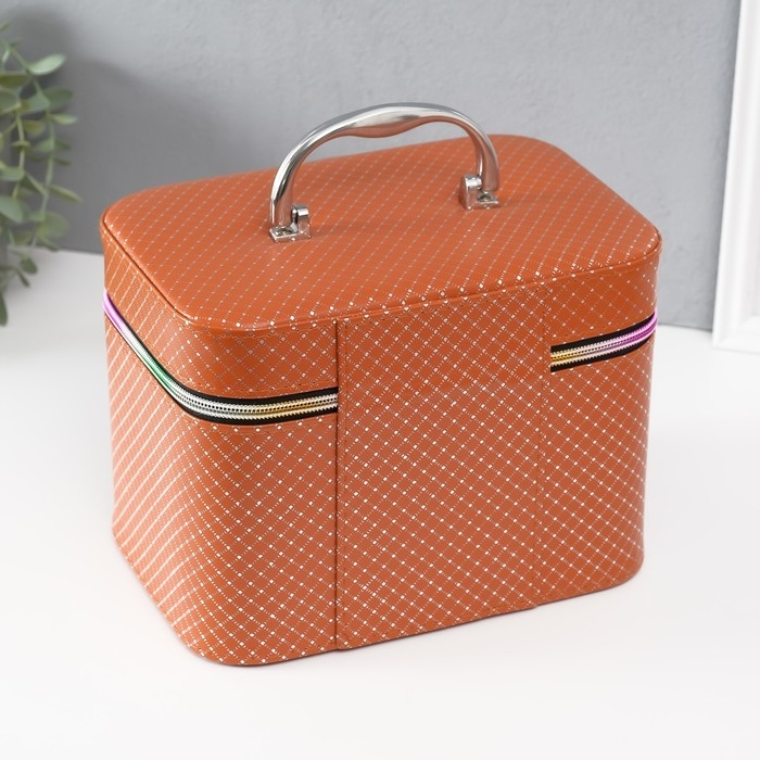 Шкатулка кожзам с зеркалом Шкатулка кожзам с зеркалом "Ромбы" охра набор 3 шт 19х10,5х10,5 21х13х14 15х23х17 см