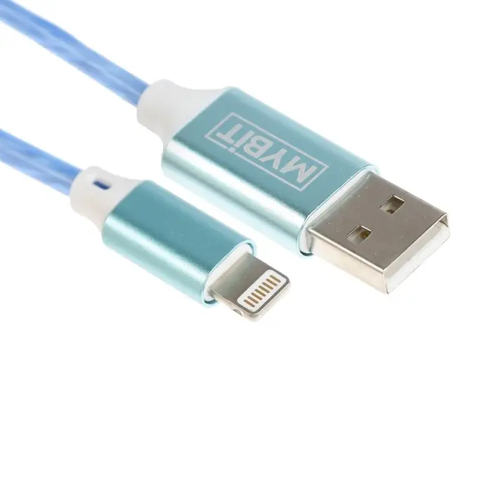 Кабель MYBIT, Lightning - USB, 2 А, 1 м, динамическая LED подсветка Кабель MYBIT, Lightning - USB, 2 А, 1 м, динамическая LED подсветка