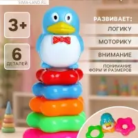 Пирамидка &laquo;Пингвин на цветке&raquo;, 5 колец, 15 см