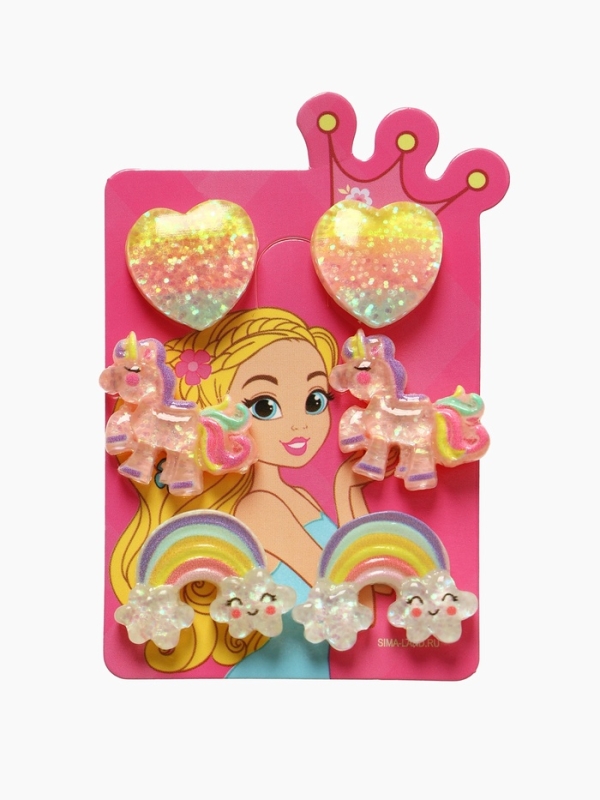 Серьги-клипсы детские на магните  Серьги-клипсы детские на магните "Выбражулька" ассорти, форма МИКС (набор 3 пары)