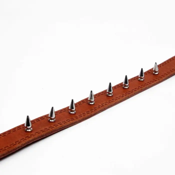 Ошейник &laquo;Строгий шип&raquo;, 70&times;3.5 см, ОШ 45-60 см, кожа, коричневый
