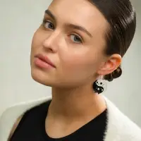 Серьги акриловые &laquo;Инь-ян&raquo;, котики, чёрно-белые