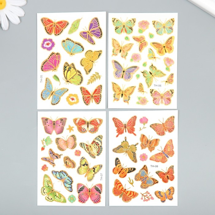 Татуировка на тело цветная Татуировка на тело цветная "Бабочки" с золотом МИКС 7,5х11 см