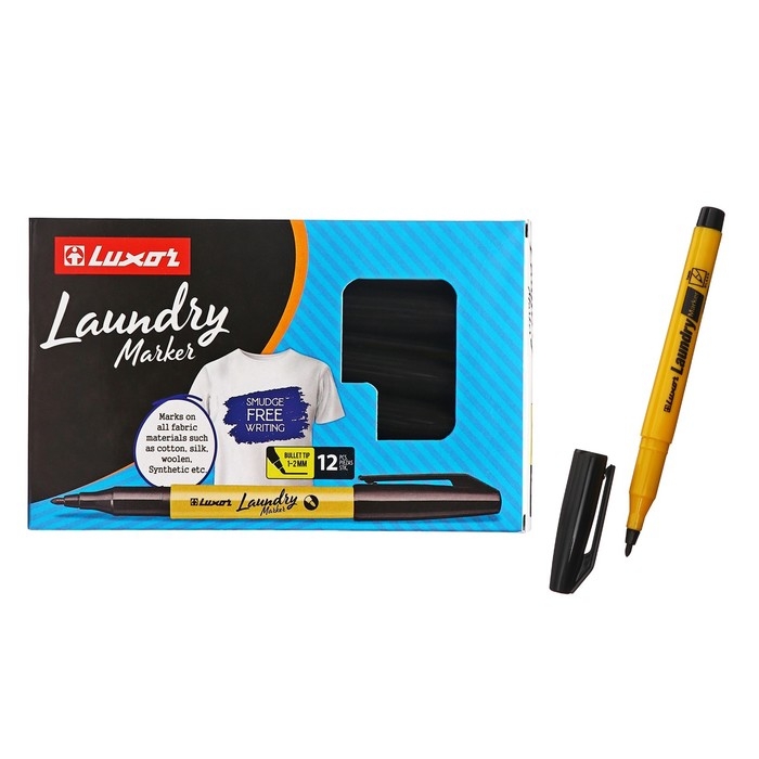 Маркер перманентный для ткани, прачечных 1-2 мм Luxor Маркер перманентный для ткани, прачечных 1-2 мм Luxor "Laundry", пулевидный, черный
