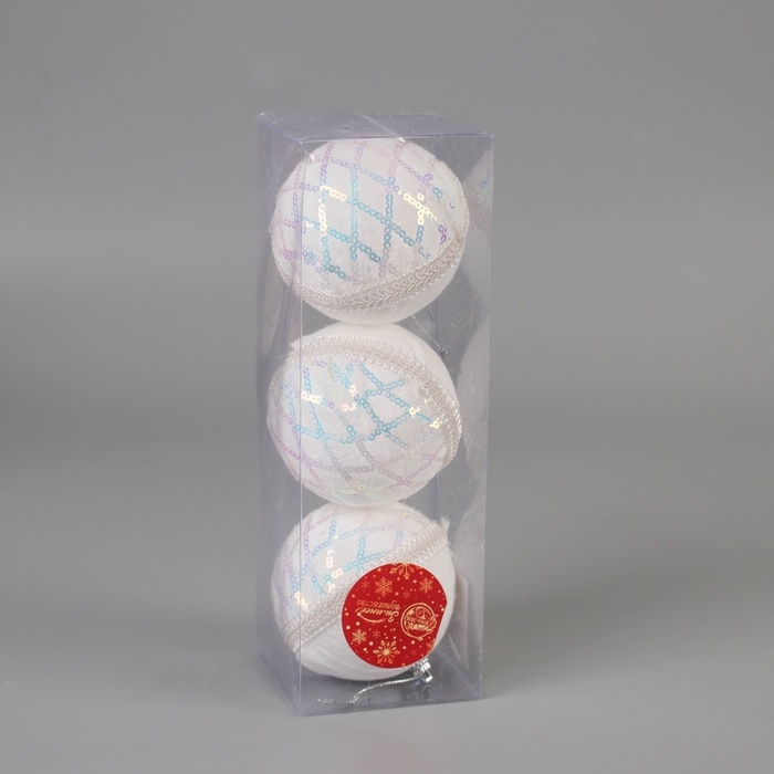 Набор шаров пластик d-8 см, 3 шт Набор шаров пластик d-8 см, 3 шт "Нежность" белый